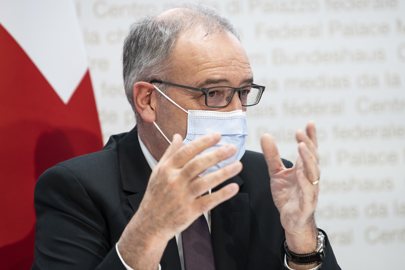 Le président de la Confédération suisse Guy Parmelin, lors d une conférence de presse.