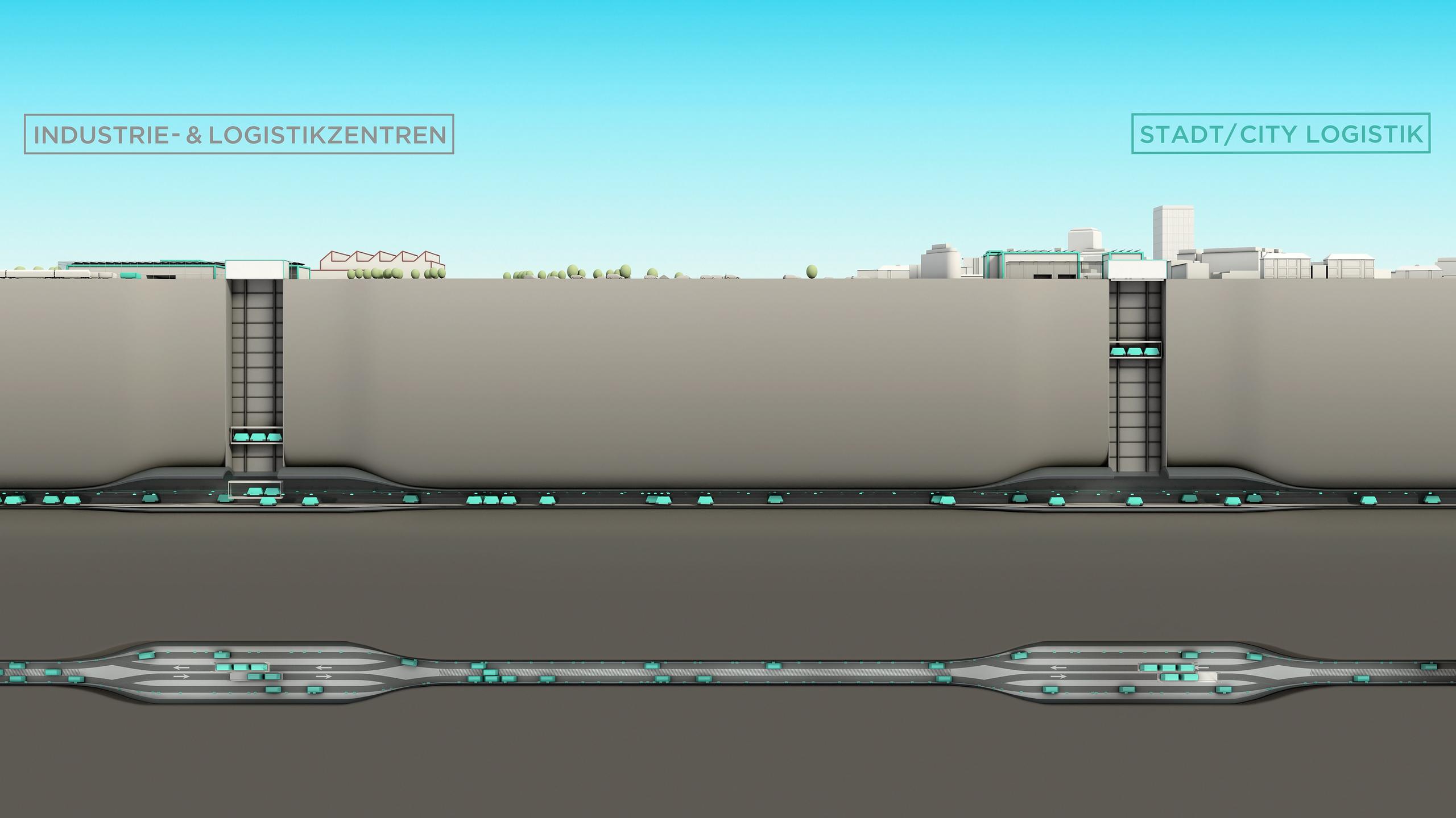 A computer image of the planned underground logistics network below Zurich.