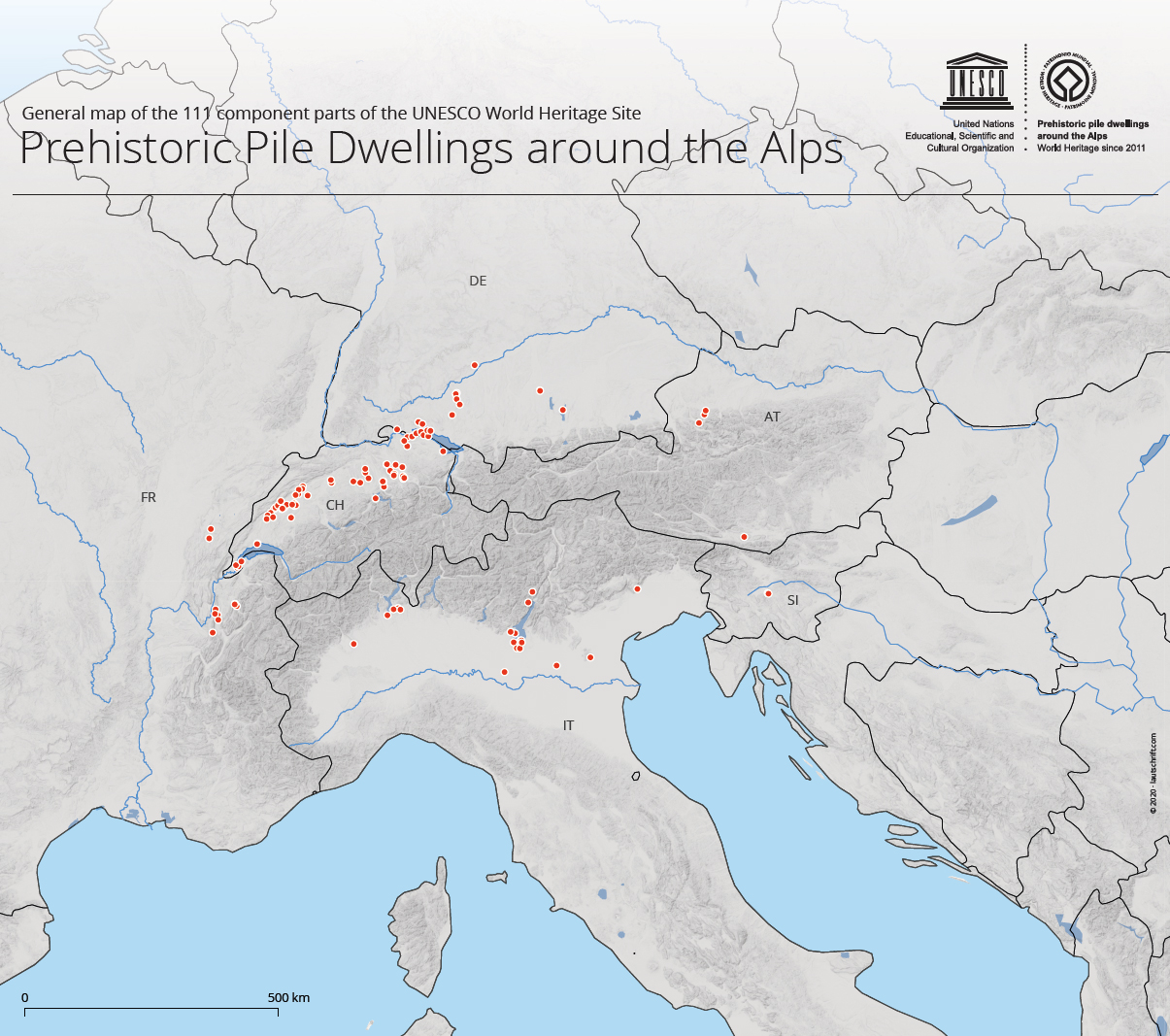 Карта мест расположения свайных поселений в Европе
