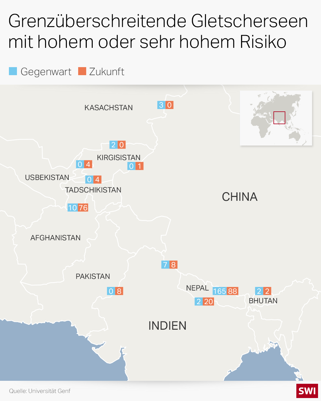 Karte Gletscherseen im Himalaya