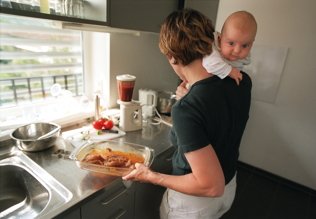 woman and child in kitchen