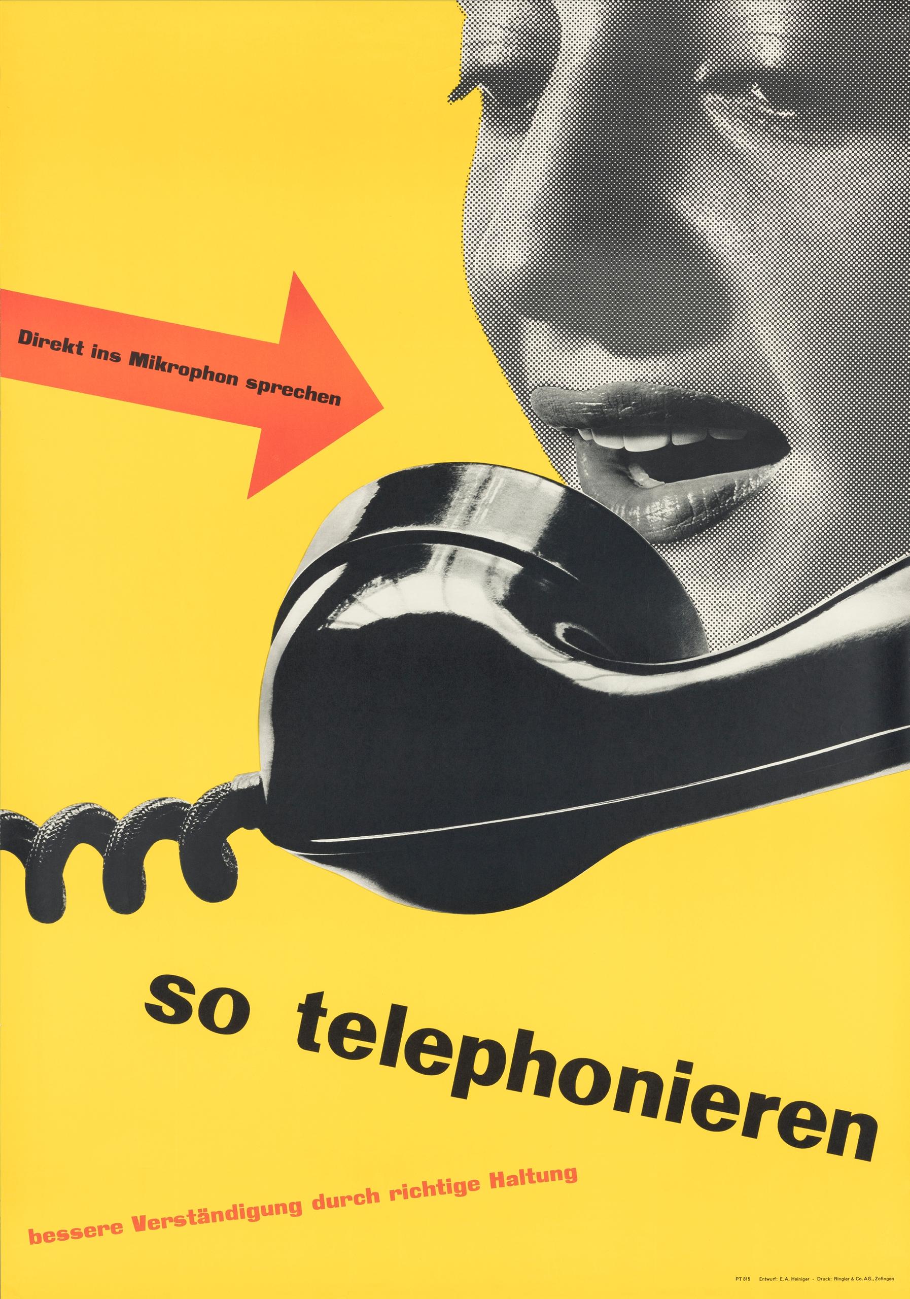manifesto che raffigura una donna che parla in una cornetta del telefono