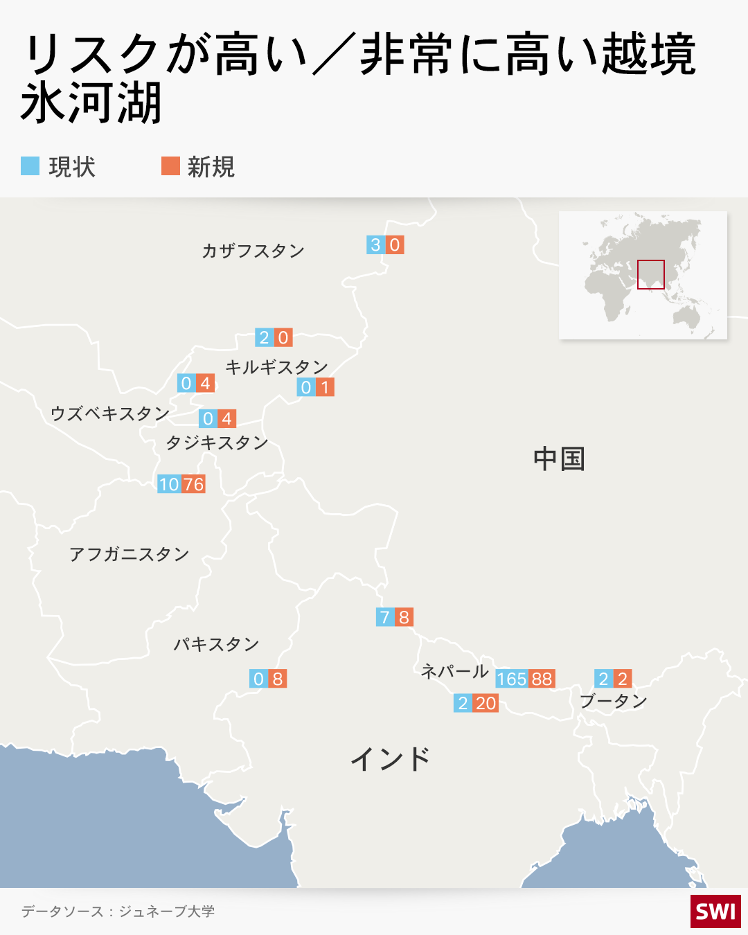 リスクが高い/非常に高い越境氷河湖