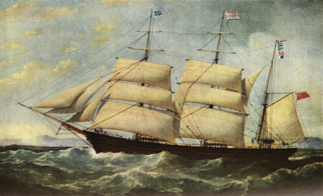 Historisches Bild mit einem Handelsschiff auf dem Meer