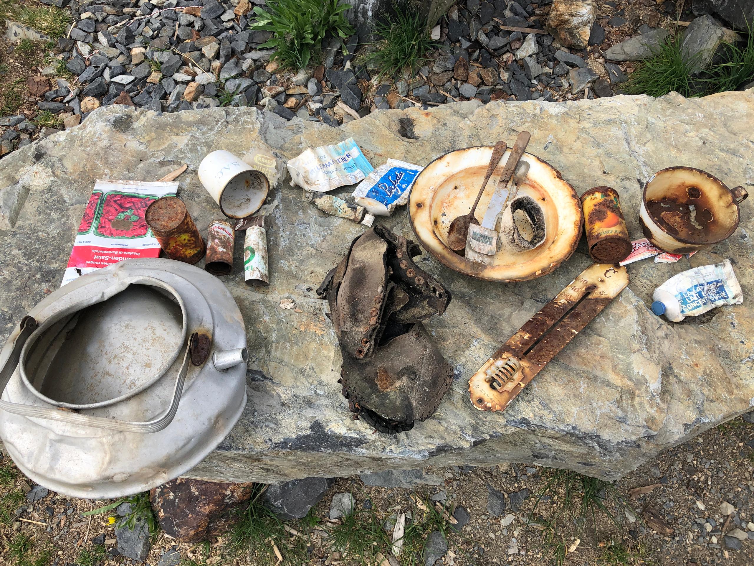 Collected rubbish, placed on a stone