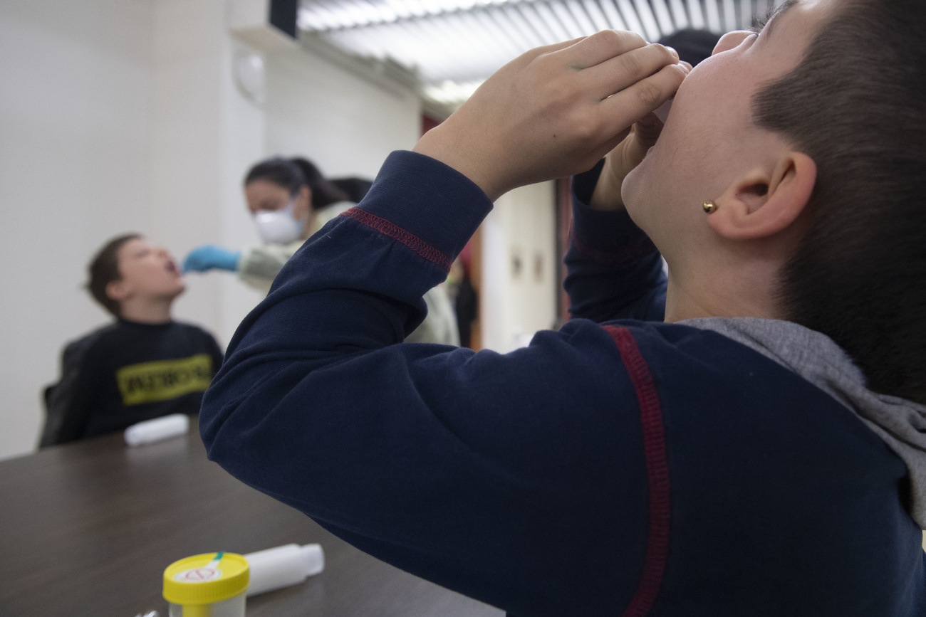 School children taking Covid test