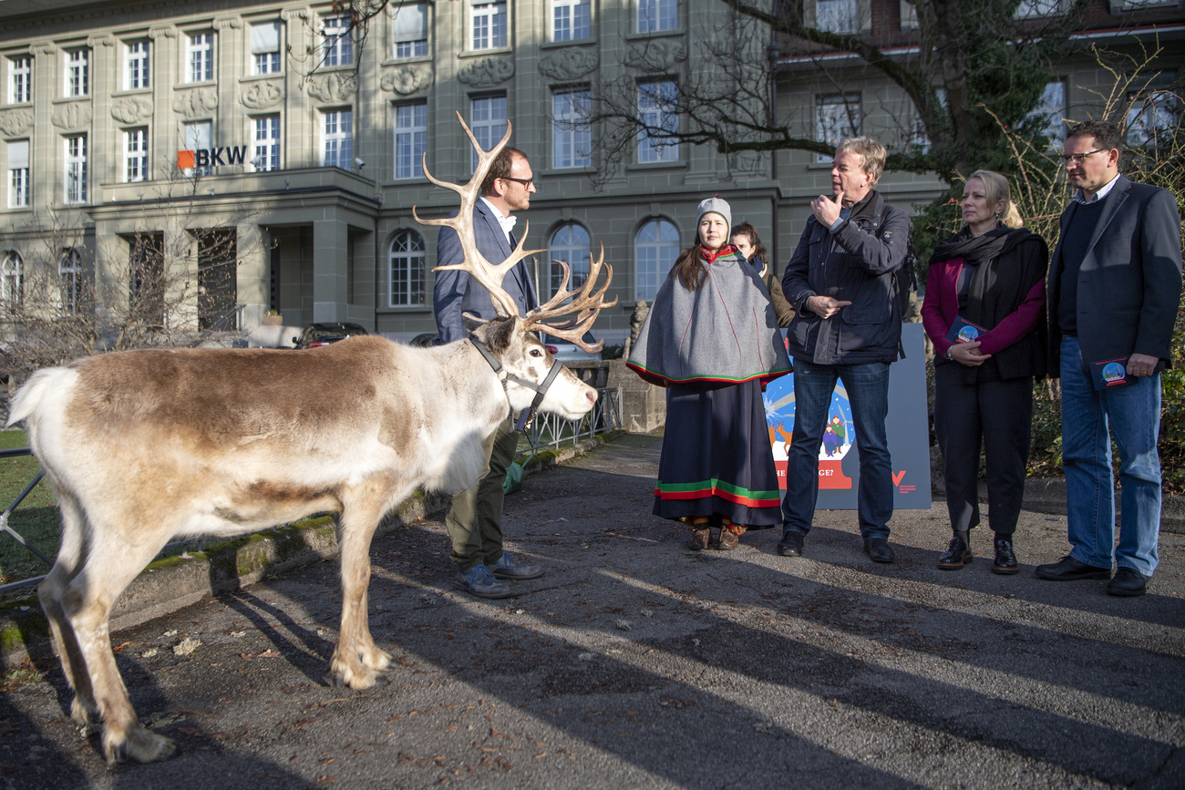 2018 年，瑞士受威脅人民協會和薩米族行動家牽了一頭馴鹿來到伯恩的BKW總部前，以此表達了自己的立場。