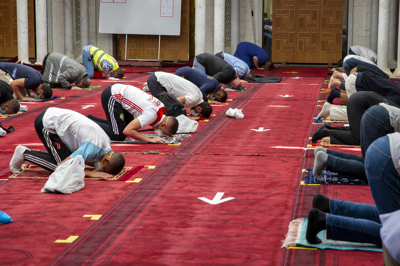 Muslims praying in a mosque in Switzerland