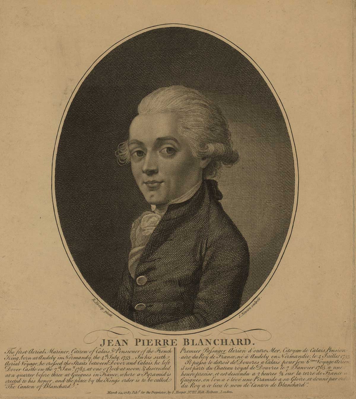 Porträt von Jean-Pierre Blanchard, 1785.