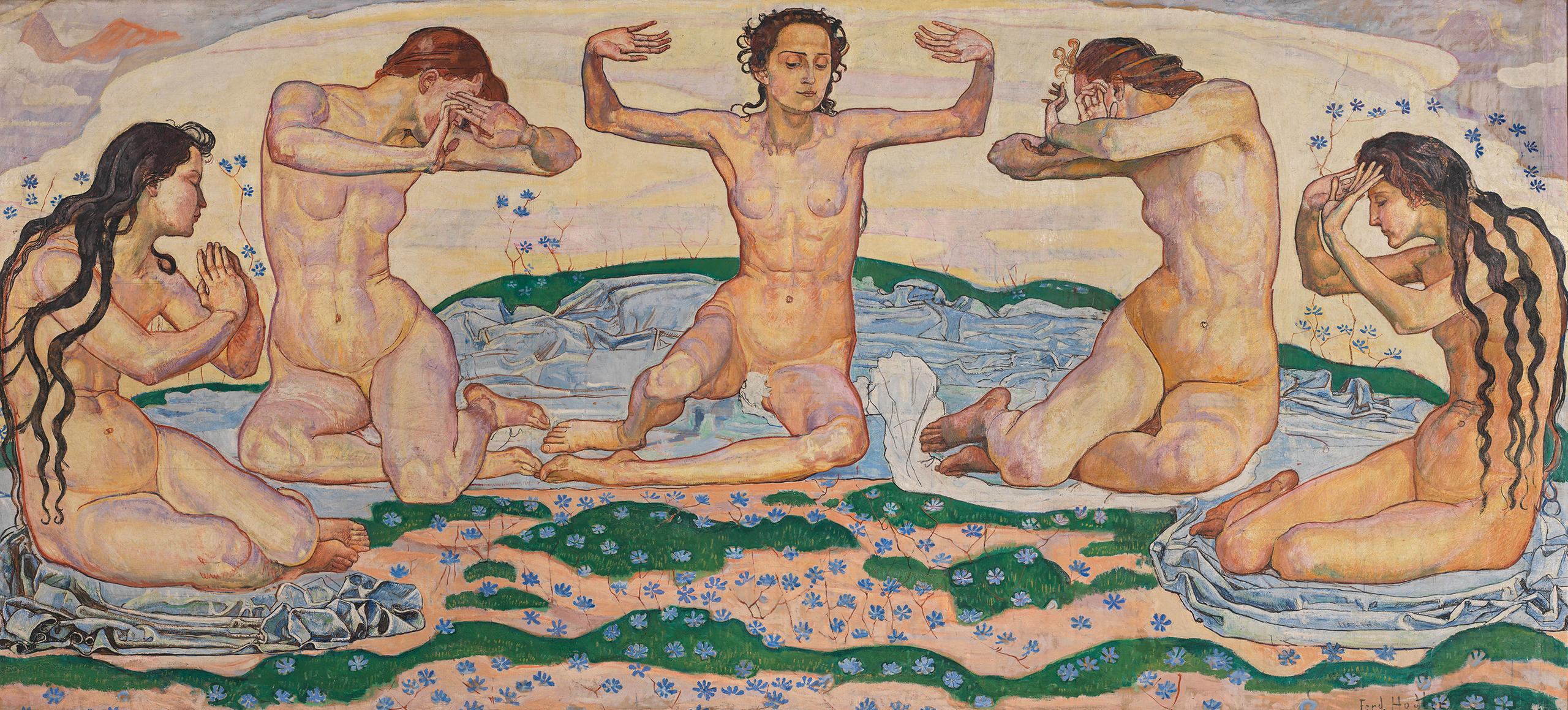 Pintura El Día: Cinco mujeres dsnudas se desperezan