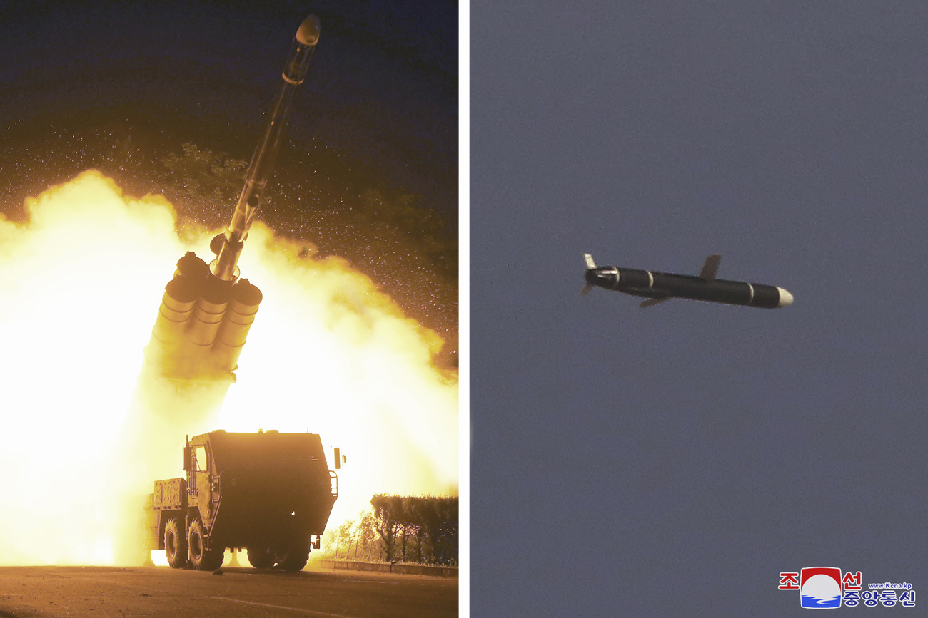 Due foto, la prima con il lancio del missile e al seconda il missile in crociera.