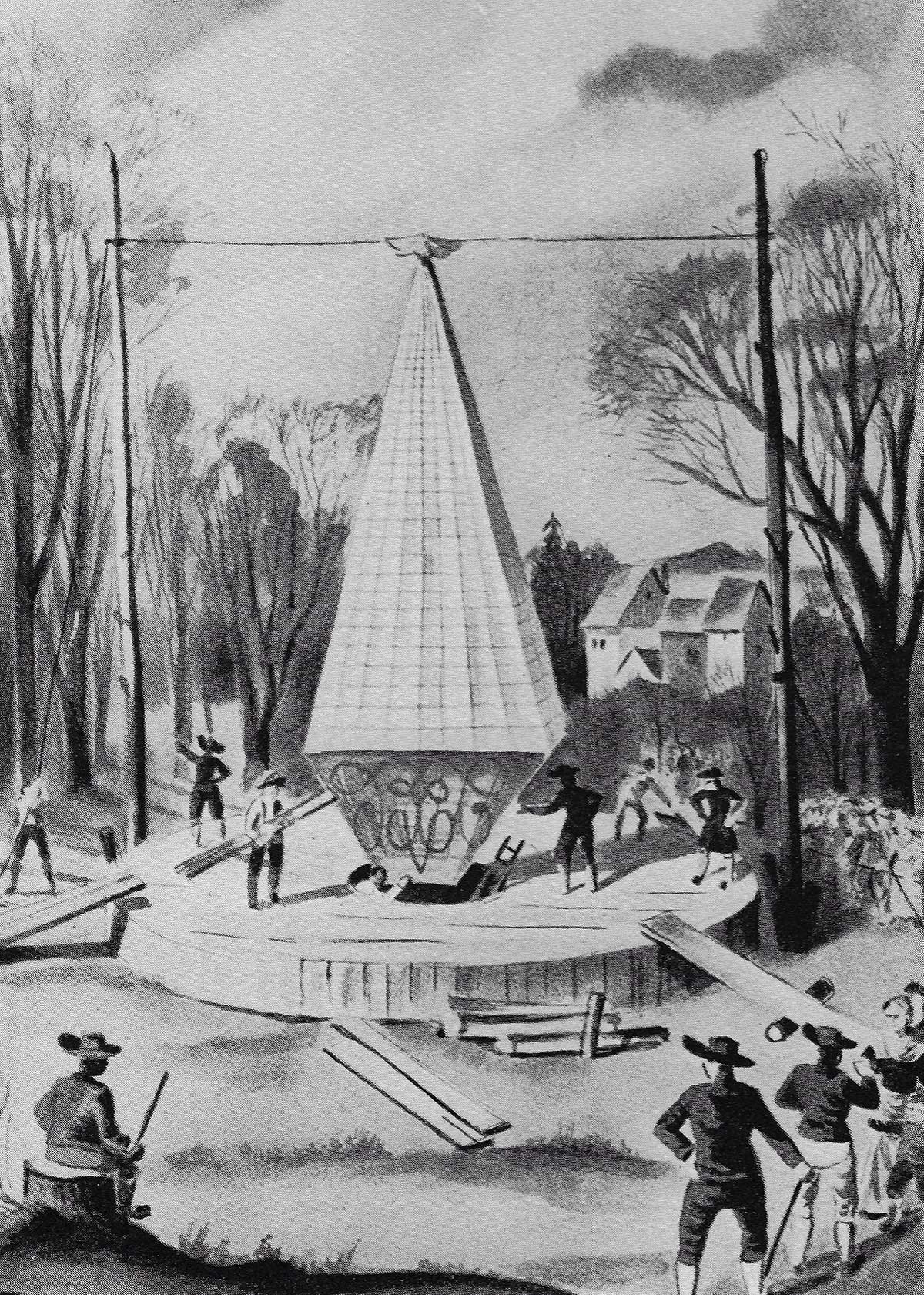 Illustration d un vol en ballon au 18e siècle