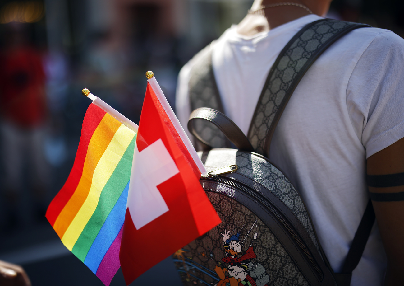 Swiss and LGBT flags