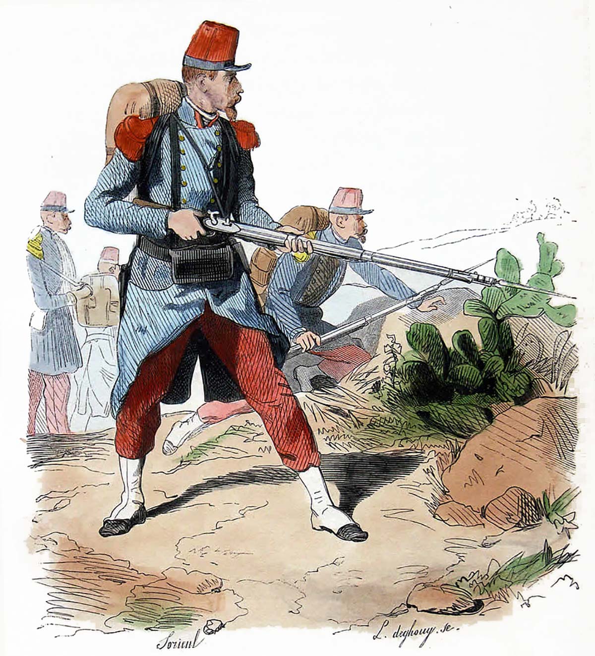 Dessin représentant un légionnaire français en 1852.