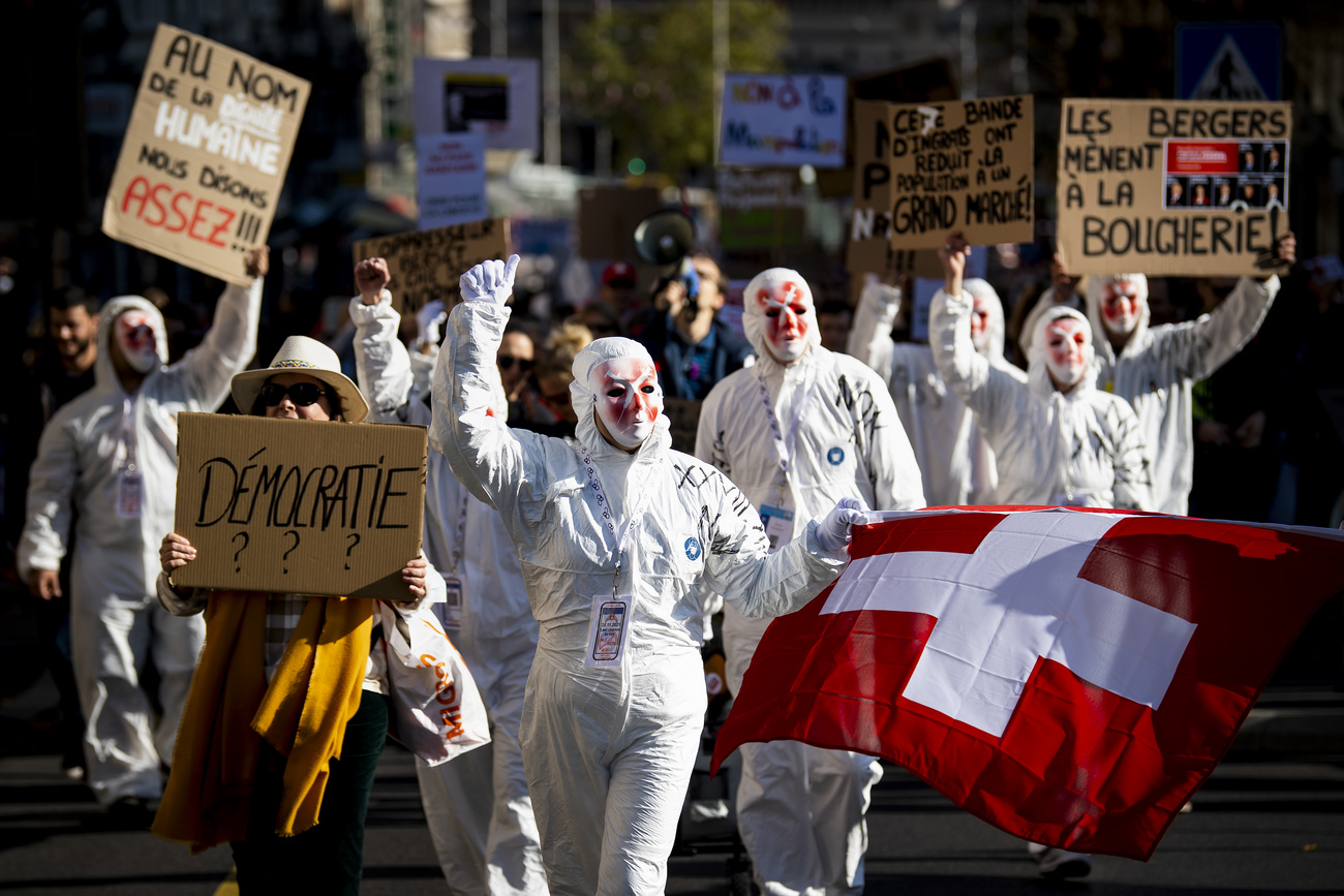A rally in Lausanne saying  No to the health pass and the restriction of our freedoms