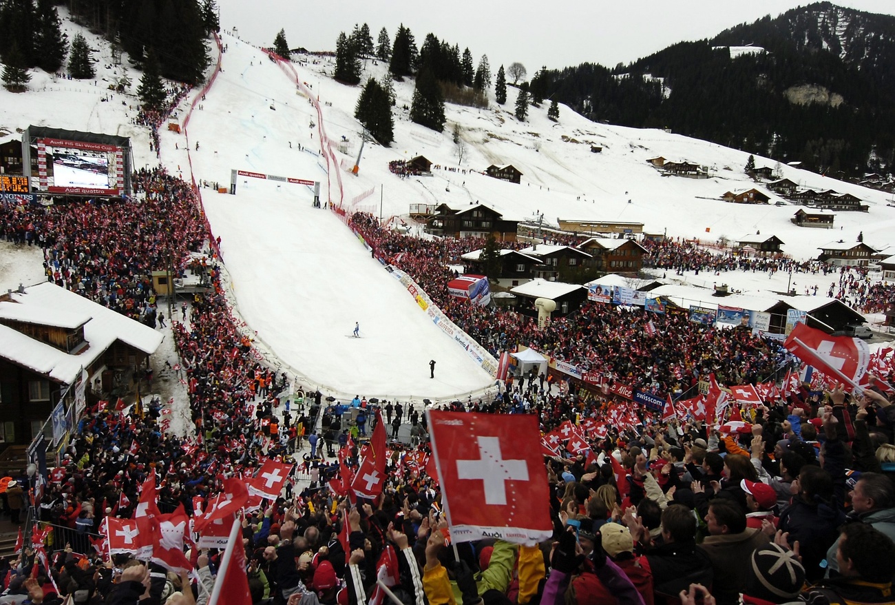 Ski crowds in Adelboden