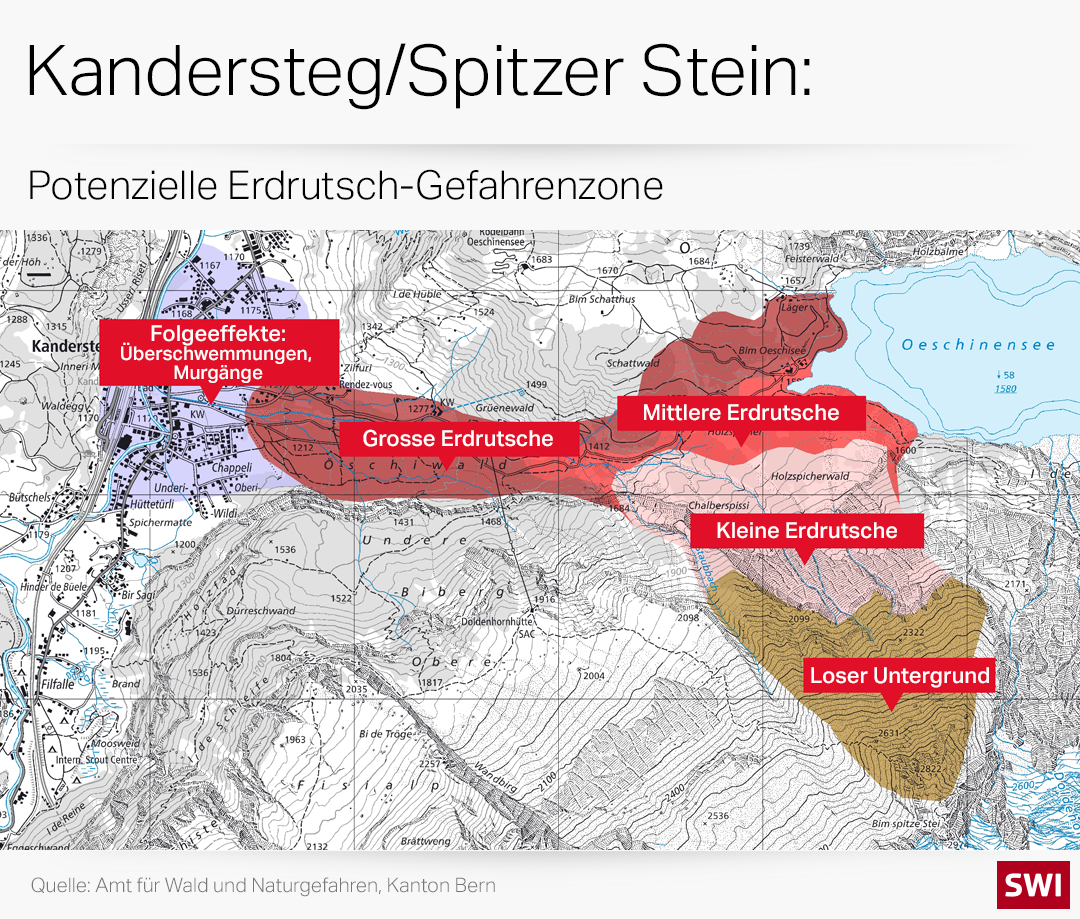 Karte der Gefahrenzonen in und um Kandersteg