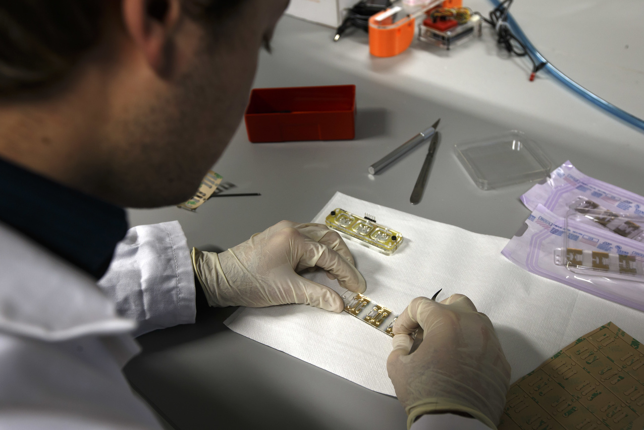 A scientists works in a lab.