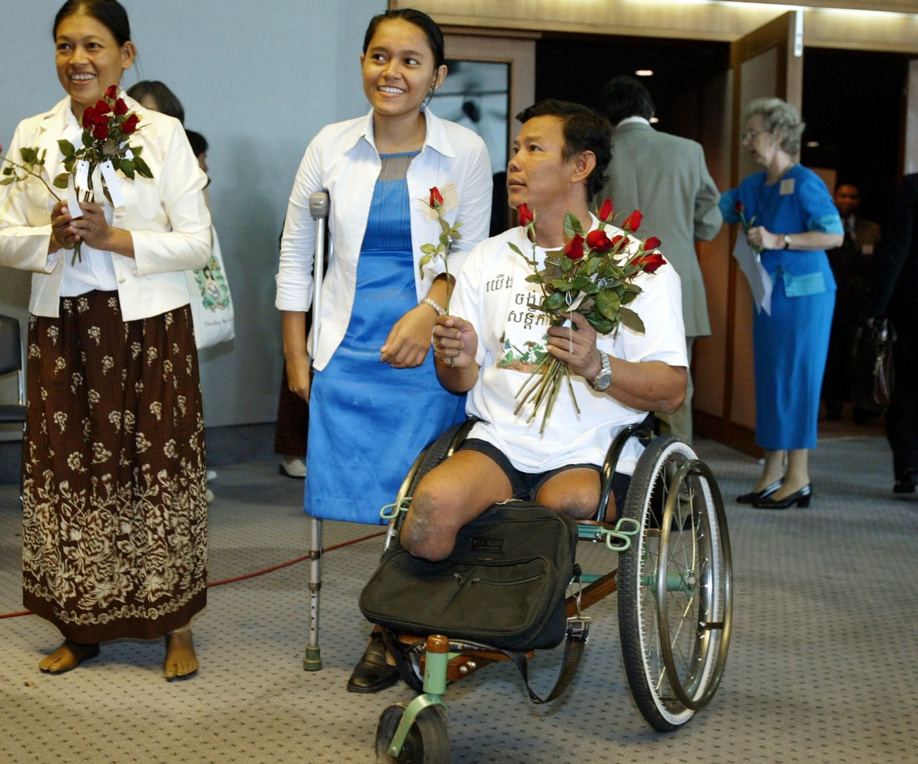 Three landmine victims from Cambodia