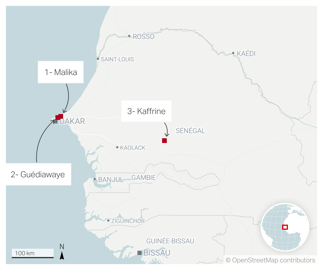 Karte von Senegal, welche die Lage der besuchten Projekte zeigt