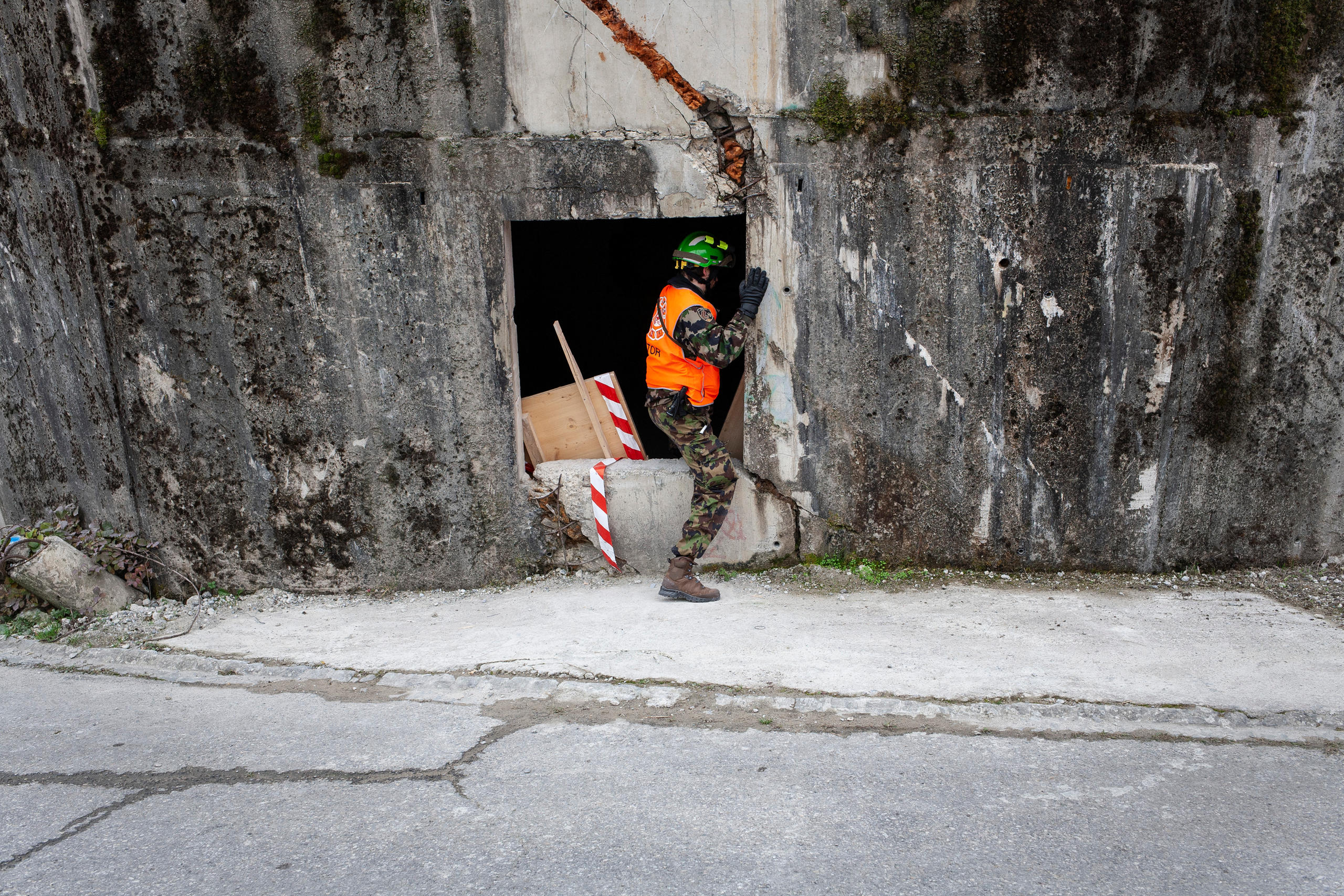 soldier entering building