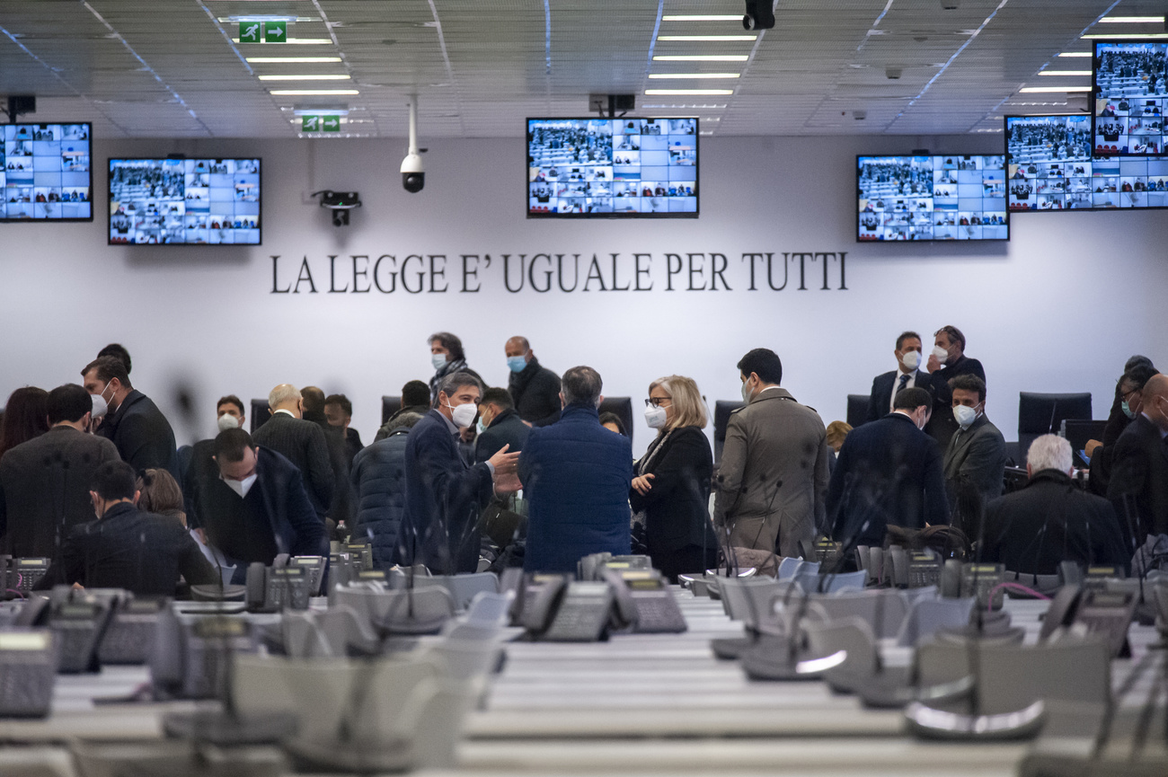 L aula che ha ospitato il maxi processo contro la ndrangheta nel gennaio del 2021