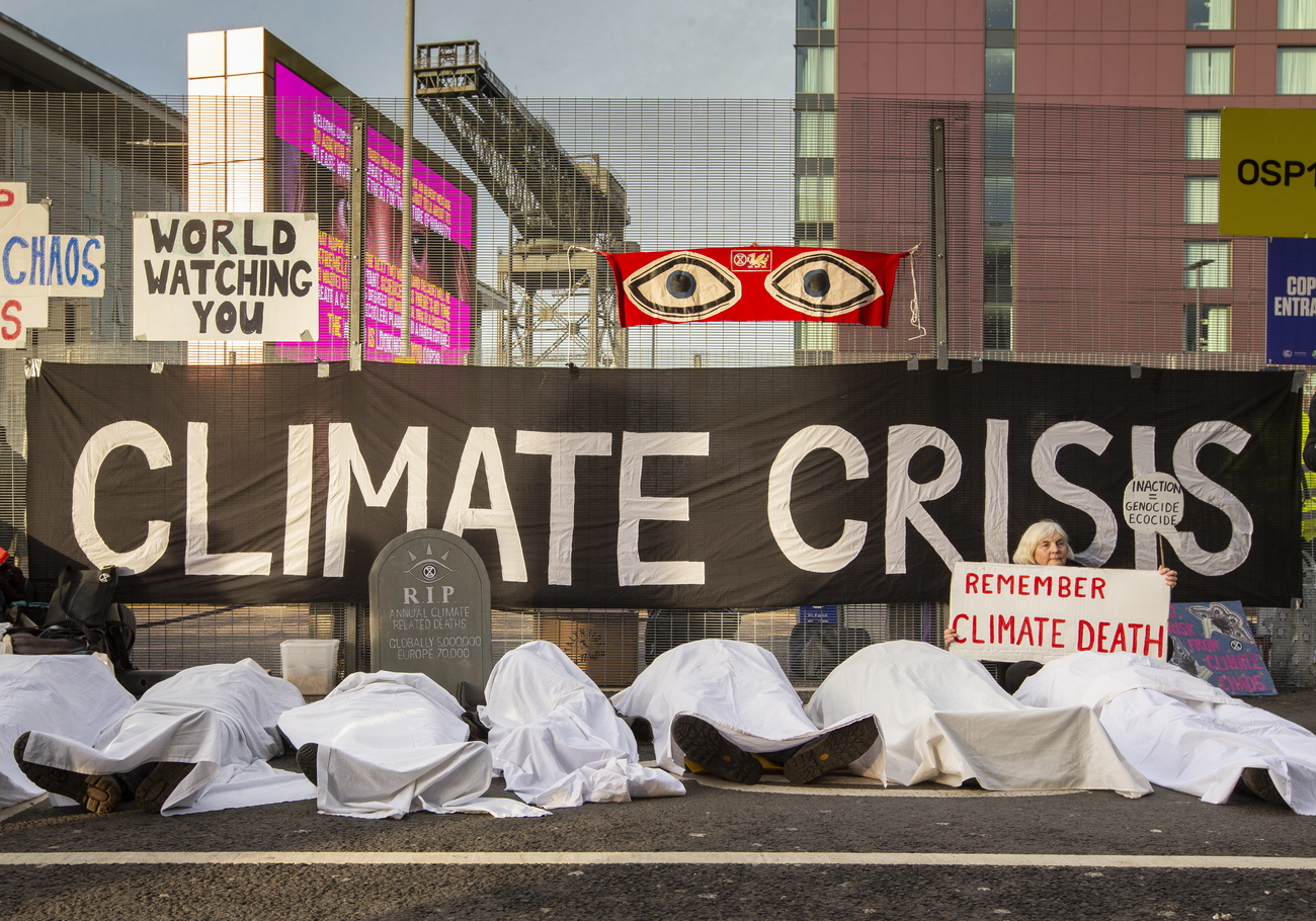 Climate protesters outside the COP26 summit in Glasgow, Scotland.