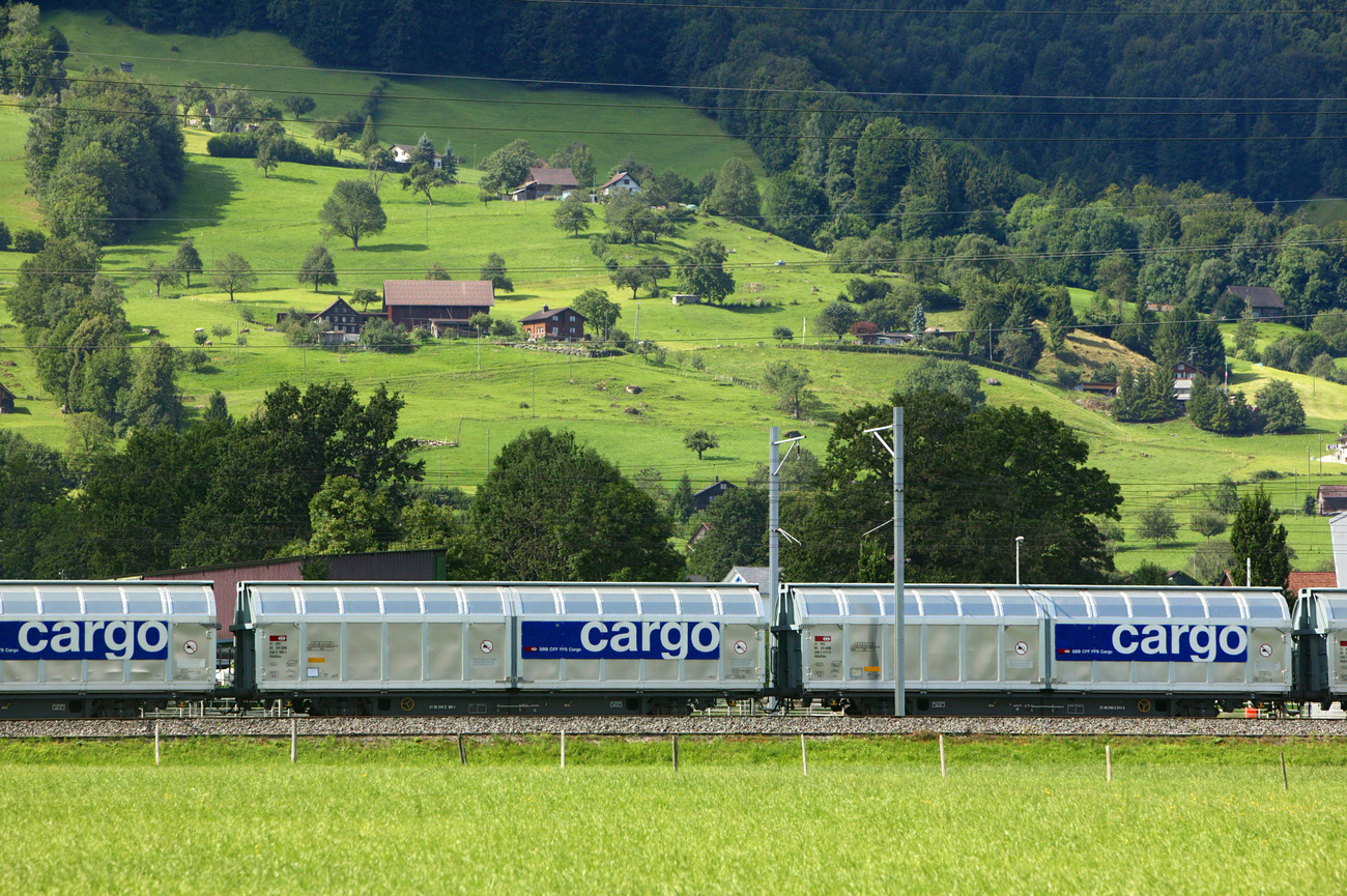 Un trano merci attraversa la campagna.