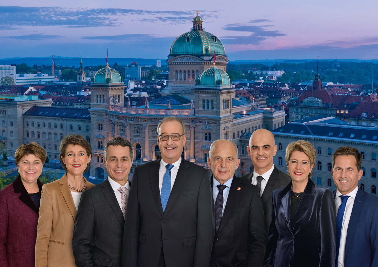 Foto de los ministros y el canciller suizos.