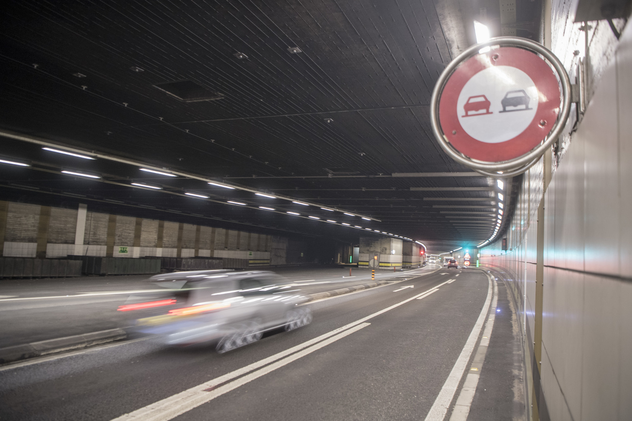 View inside the Gotthard road tunnel.