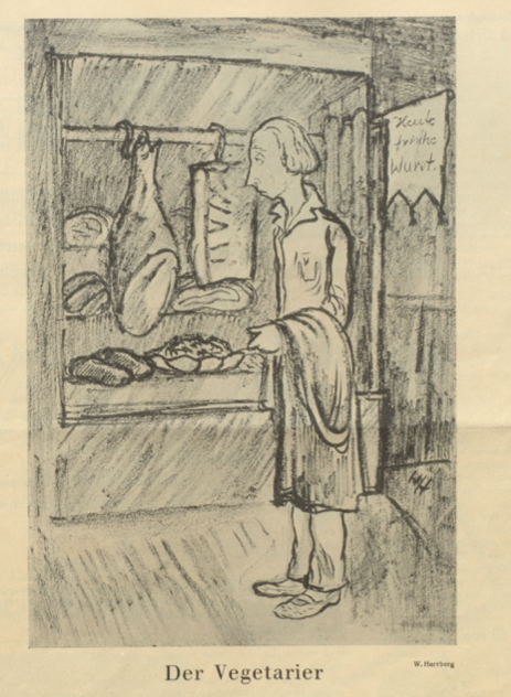Karikatur eines Vegetariers, 1931.