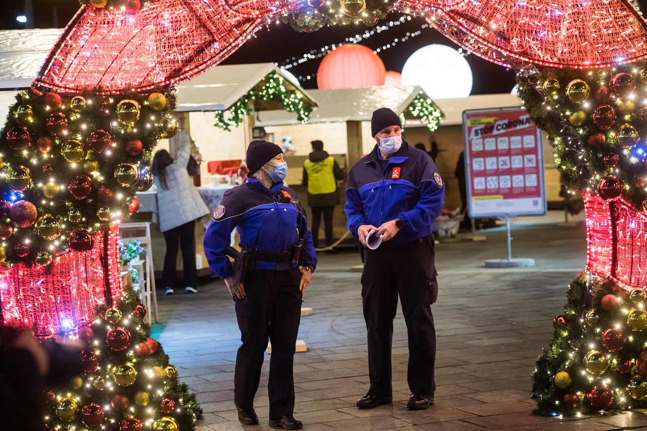 Police at a Christmas market in Lugano