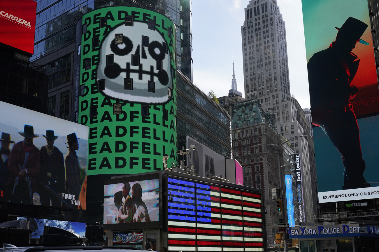 NFT displayed in a big screen in Times Square, NY