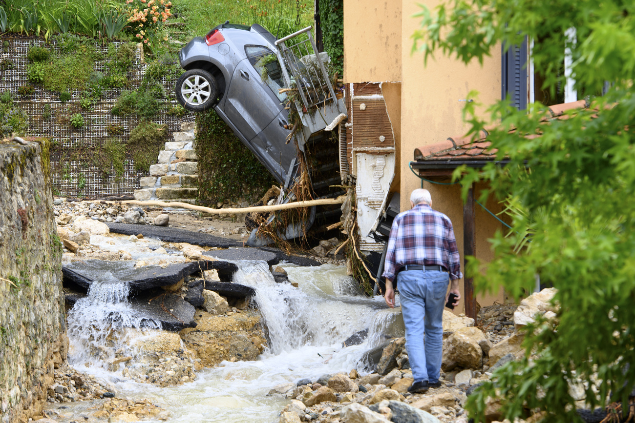 Flood damage in the Swiss town of Cressier, June 2021