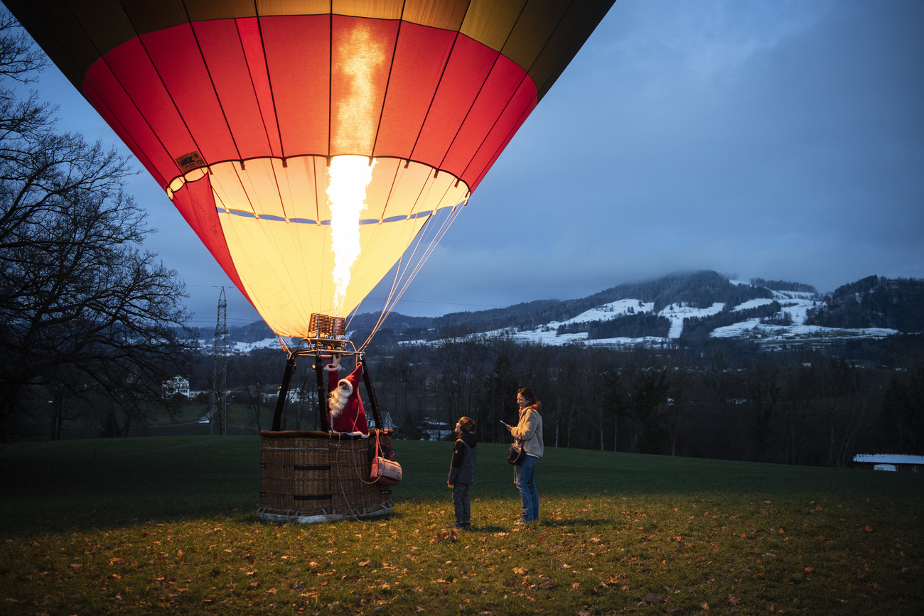 Hot air balloon with Father Christmas.