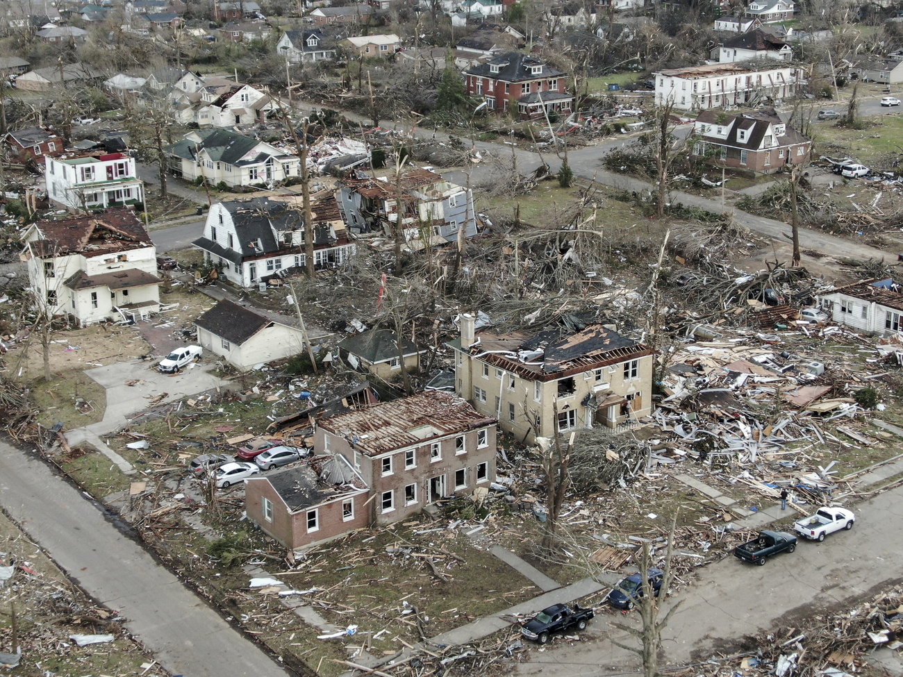 La città di Mayfield nel Kentucky praticamente distrutta dal tornado.