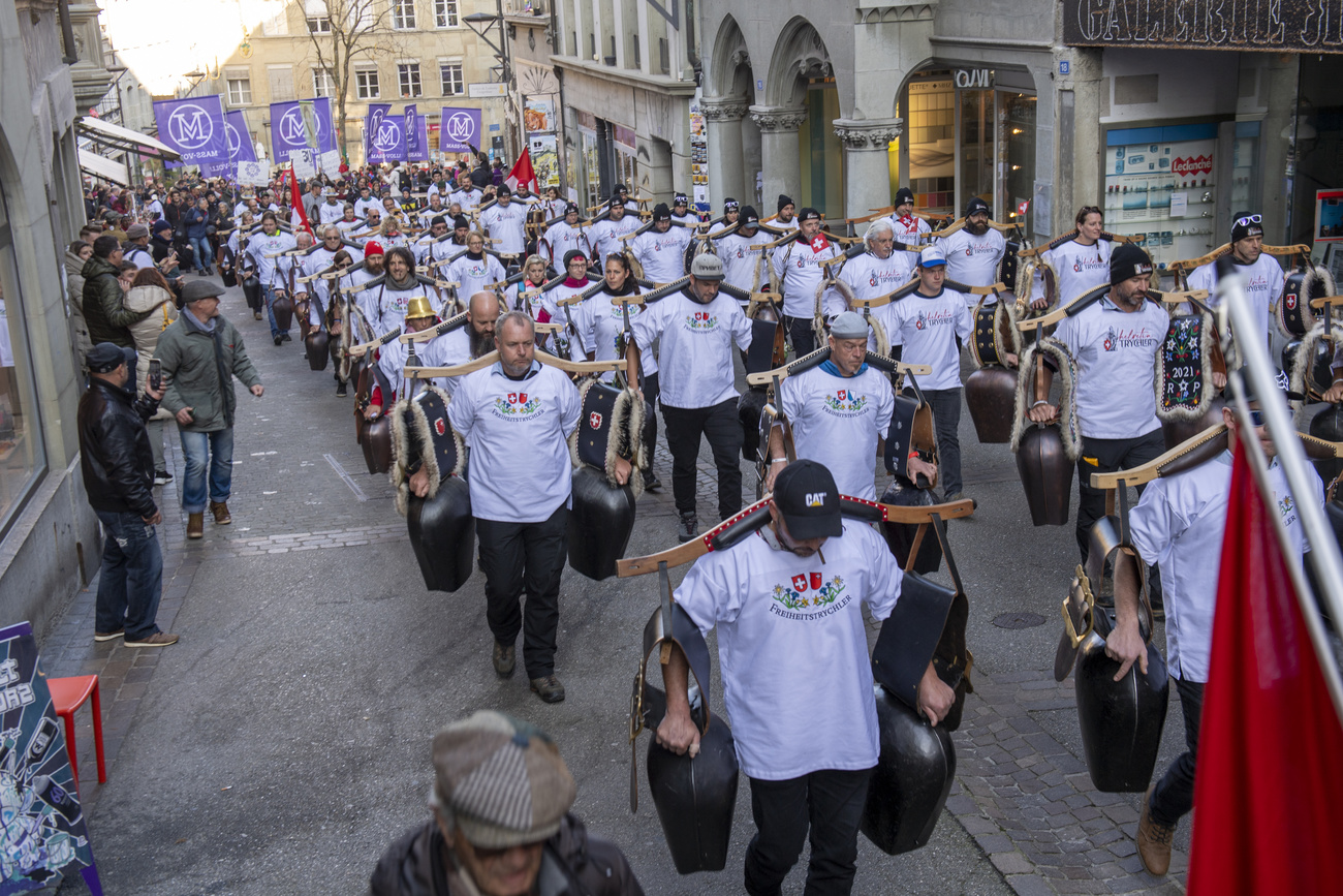 Opponents of government Covid measures protest in Fribourg in western Switzerland on November 6, 2021.