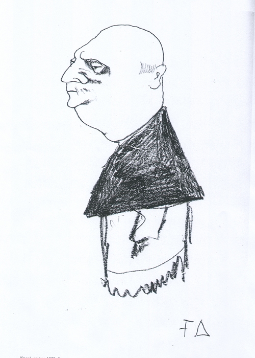 弗里德里希·迪倫馬特，教宗漫畫，約1979年，鉛筆，21厘米x14.5厘米，迪倫馬特納沙泰爾中心收藏