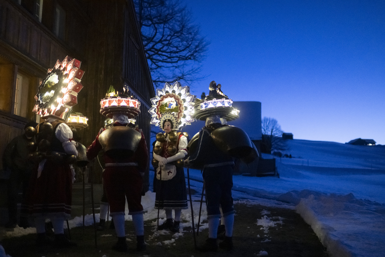 So-called Silvesterchlaeuse (New Years Clause) are on the way in Hundwil, Switzerland.