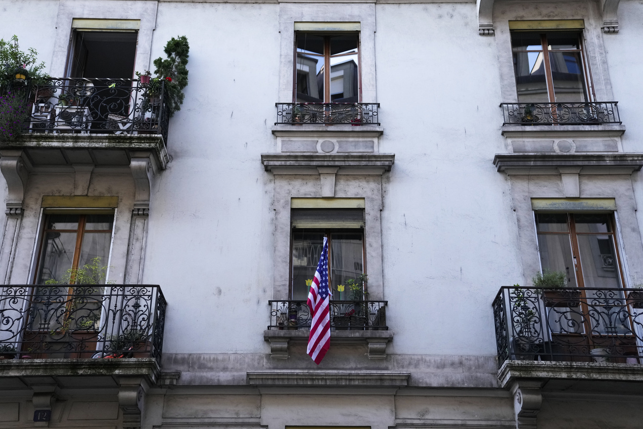 American flag on Geneva building