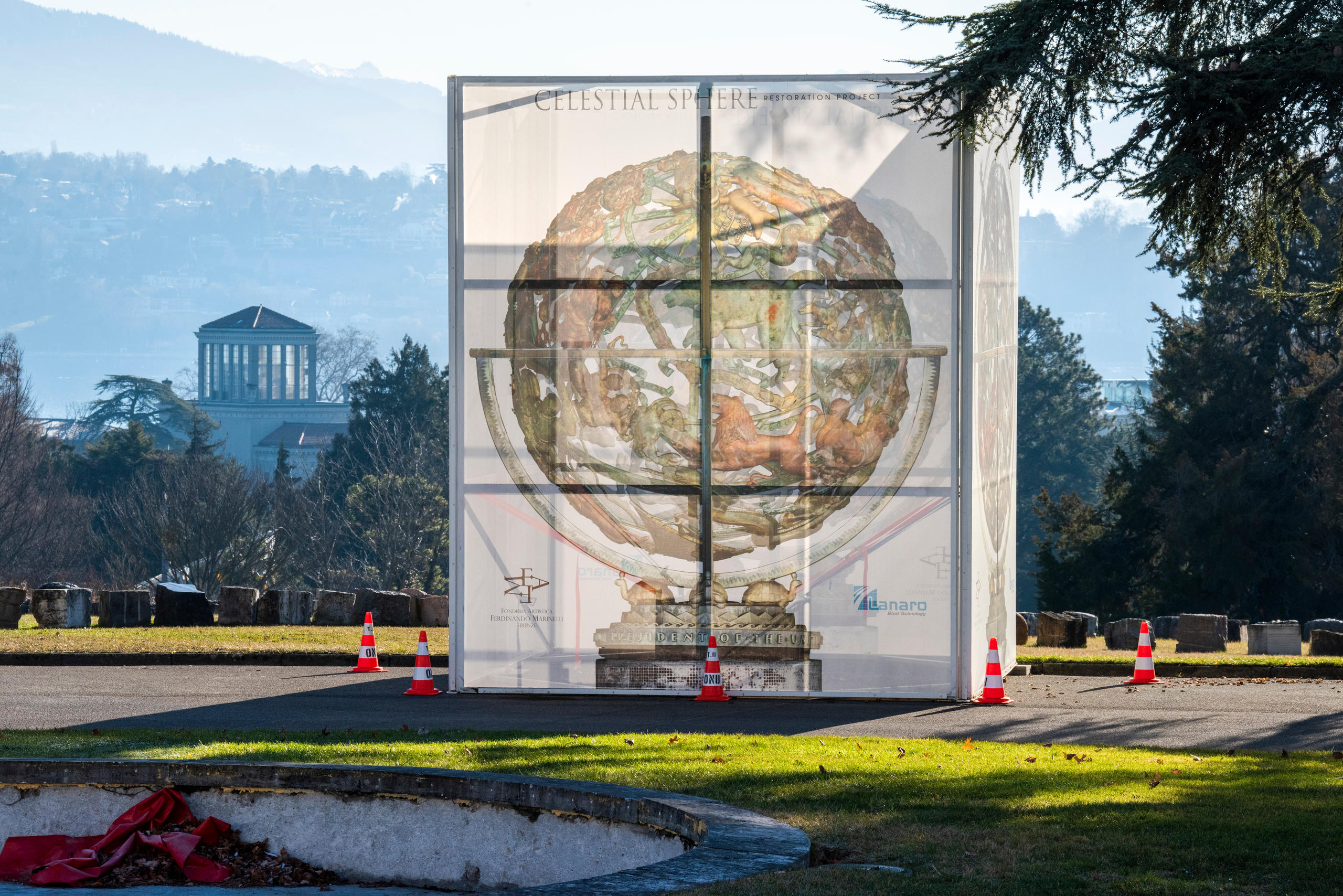 A life-size image of the Celestial Sphere outside the Palais des Nations.