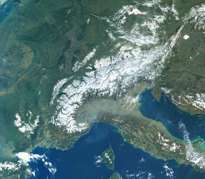 Satellite image of the Alps.