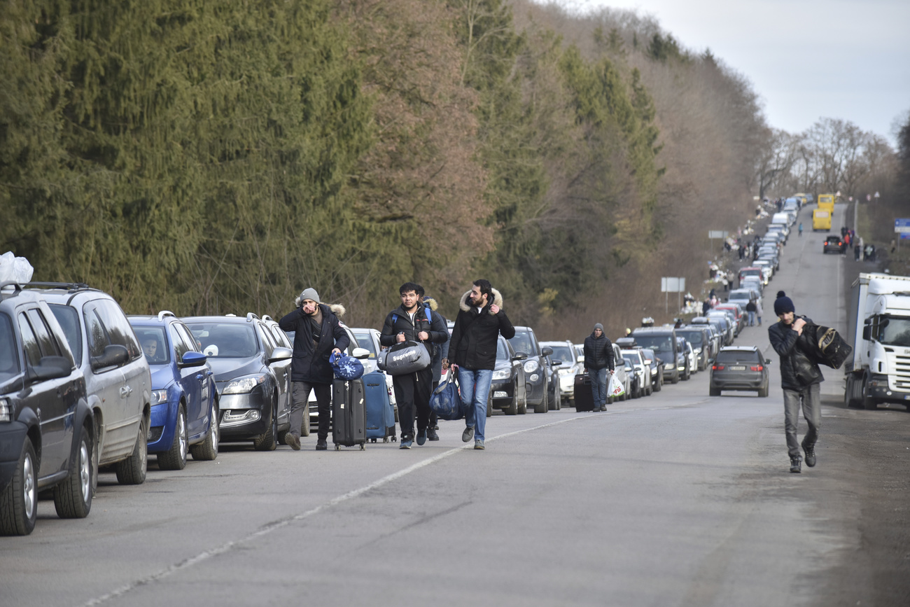 Long queue of cars