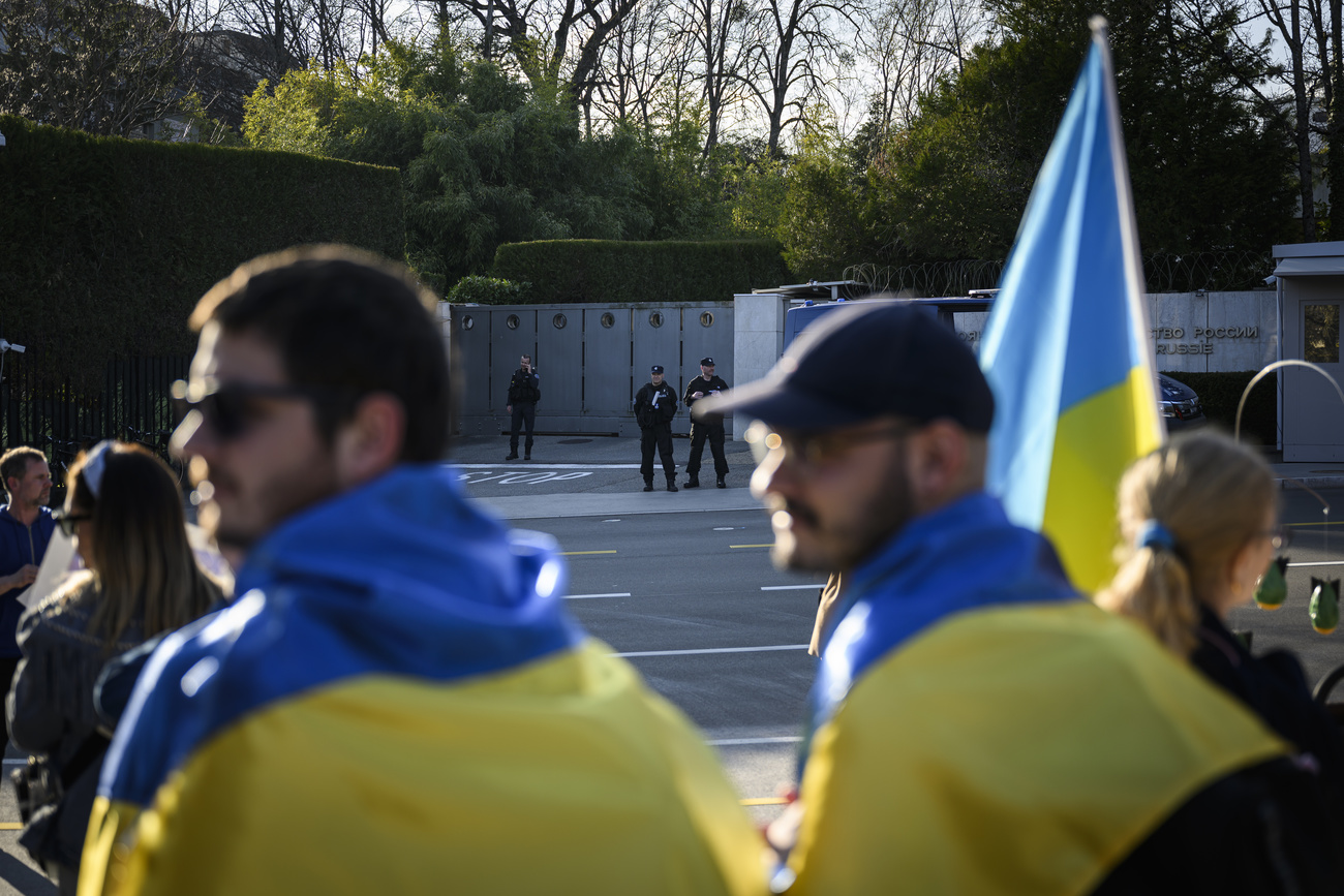 Protesters demonstrating against the war in Ukraine in Geneva