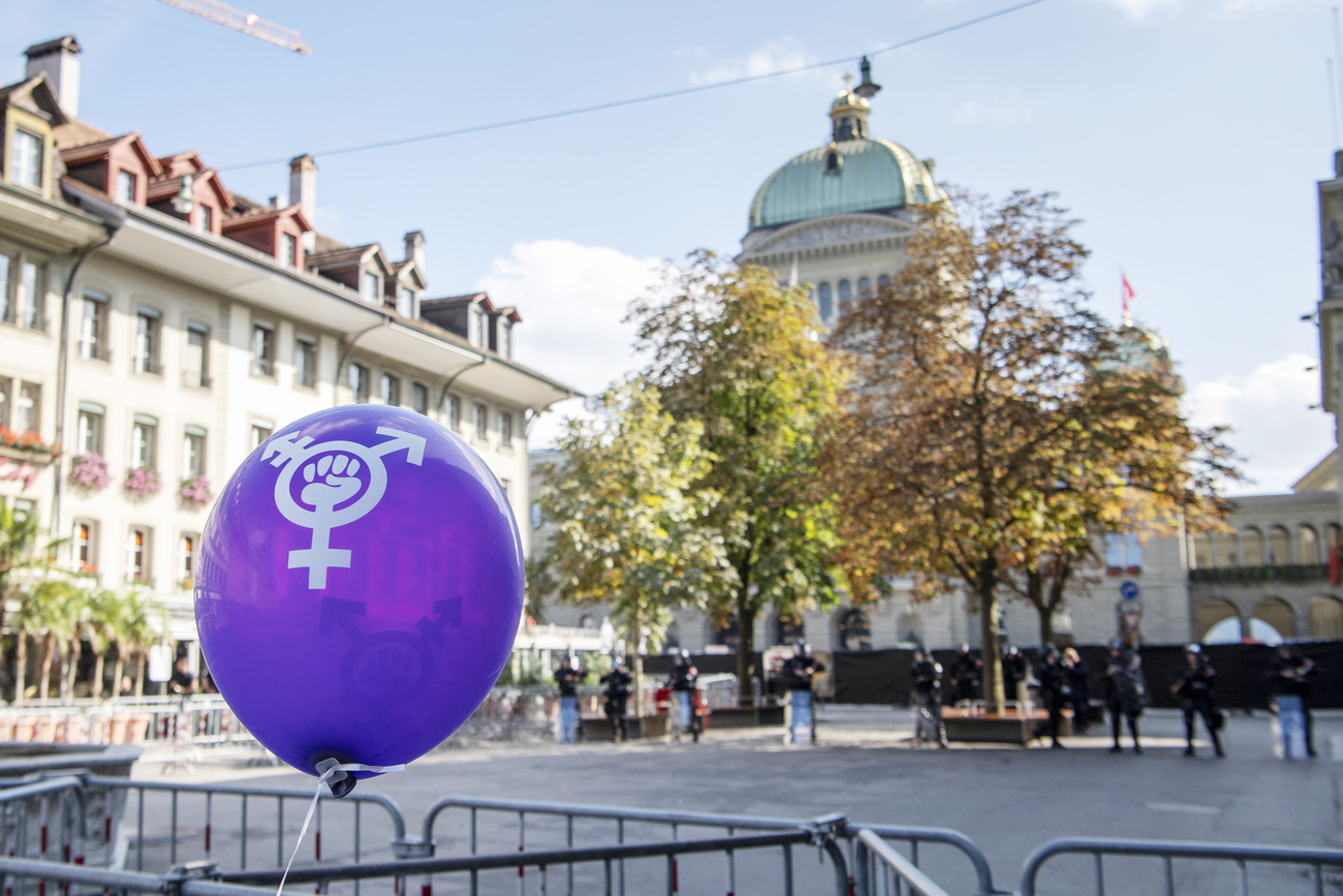 Un palloncino con il simbolo dei transgender non lontano da Piazza federale.