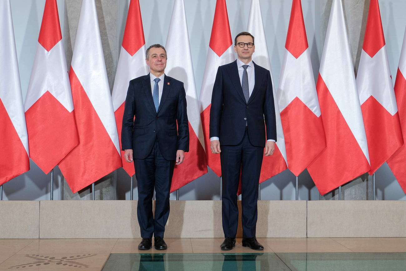 O Presidente suíço Ignazio Cassis e o Primeiro Ministro polonês Mateusz Morawiecki