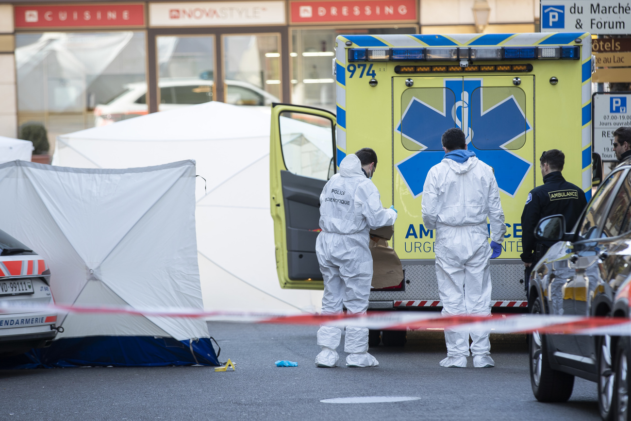 Police and paramedics at the scene of the fall.