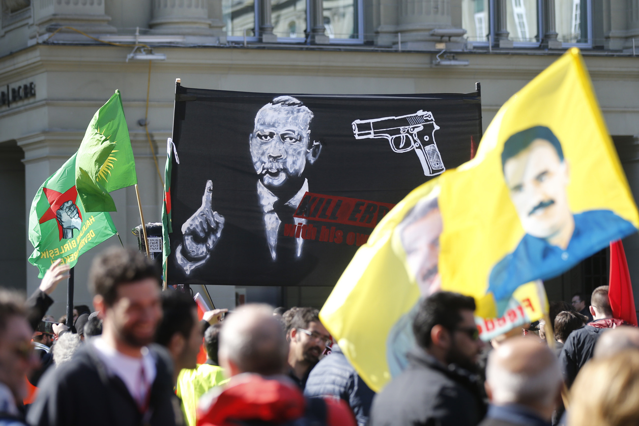Anti-Erdogan protest with incriminating poster