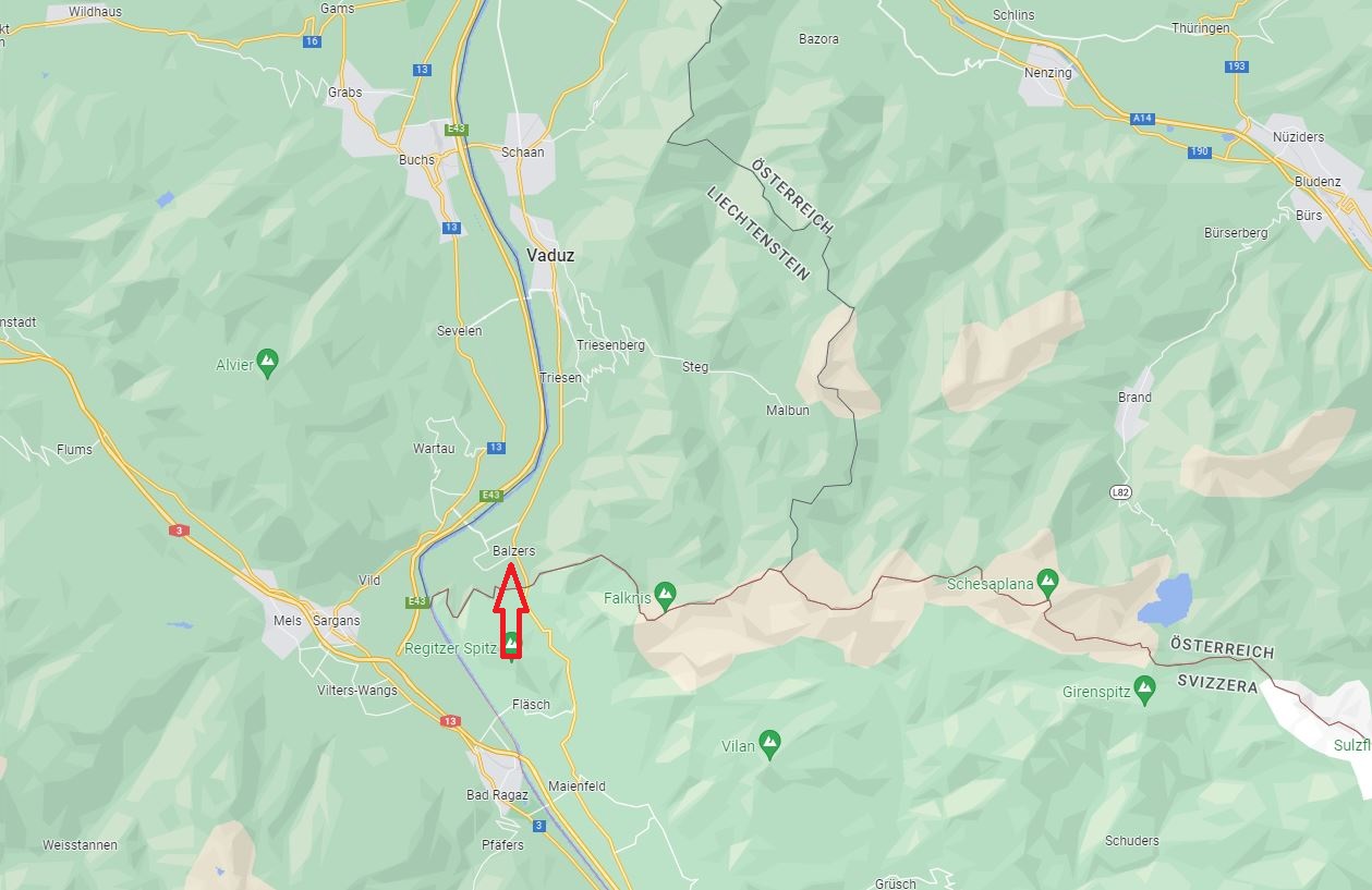 Carte de géographie de la frontière entre la Suisse et le Liechtenstein