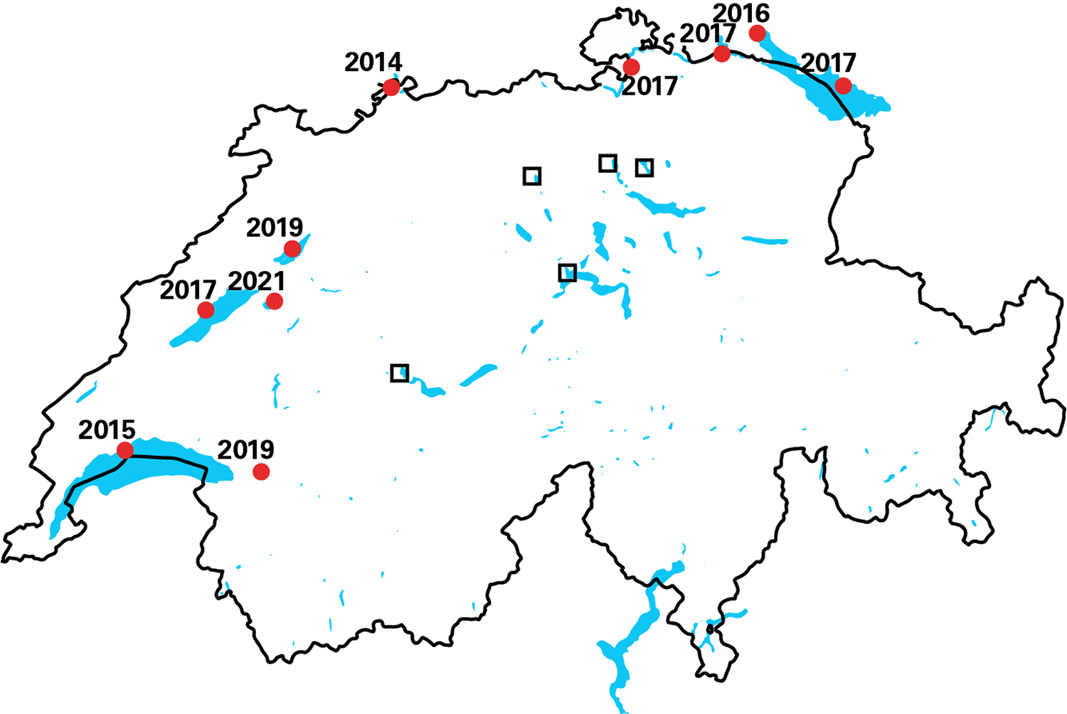 Lakes with quagga mussels